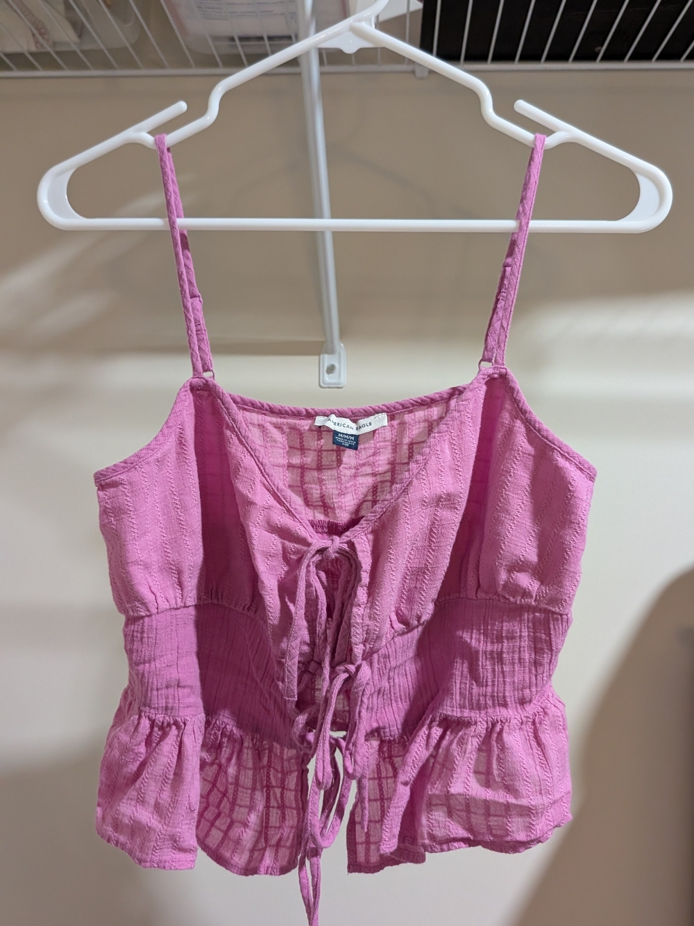 American Eagle Pink Tie Front Crop Top